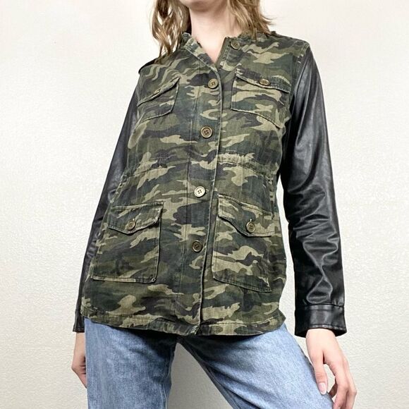 Fifty Street Green Camo Leather Sleeve Jacket - Picture 4 of 9
